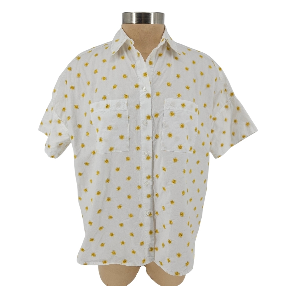 Madewell Courier Shirt White Sun Embroidered Short Sleeve Button Collared Top XS